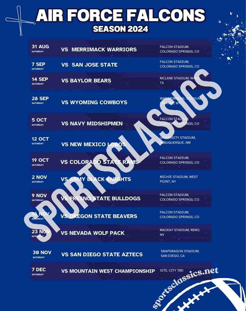 Air Force Falcons Schedule 2024 Printable Sports Classics Custom